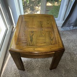 Vintage Parquet Top End Table with Polished Finish