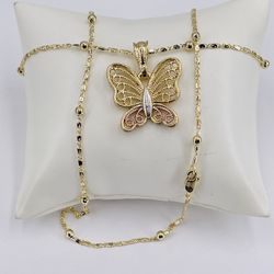 Mariposa Colgante Y Cadena Oro Laminado 14k/Butterfly Pendant And Chain Gold Plated 14k