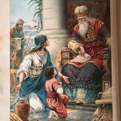 Antique 1909 Hannah Brings Samuel To Eli~ Color Book Plate Print Lithograph 