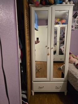 White Mirrored Wardrobe Armoire with Drawers
