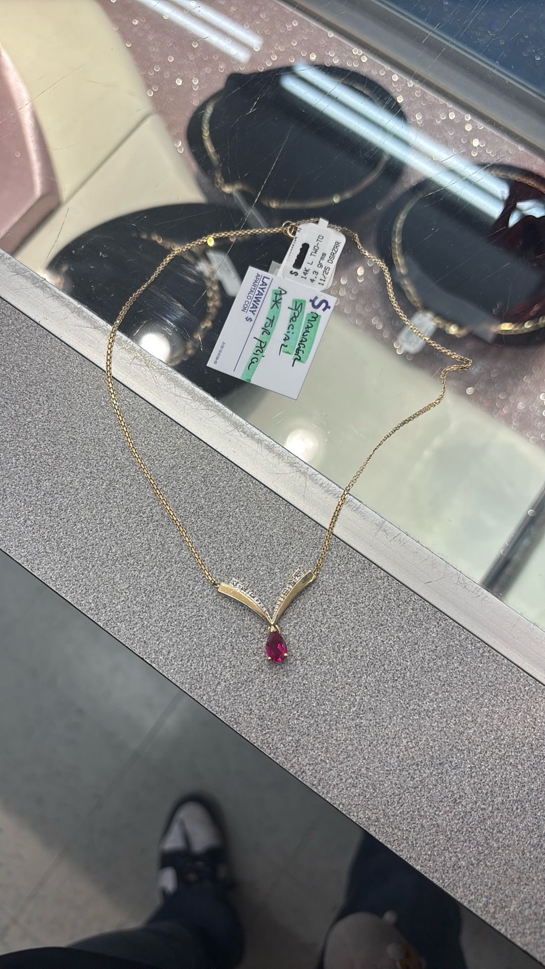 14K TWO TONED Red Birthstone Necklace