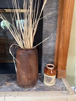 Antique Primitive Wooden Mortar Vase Rustic Farmhouse Cottage Decor