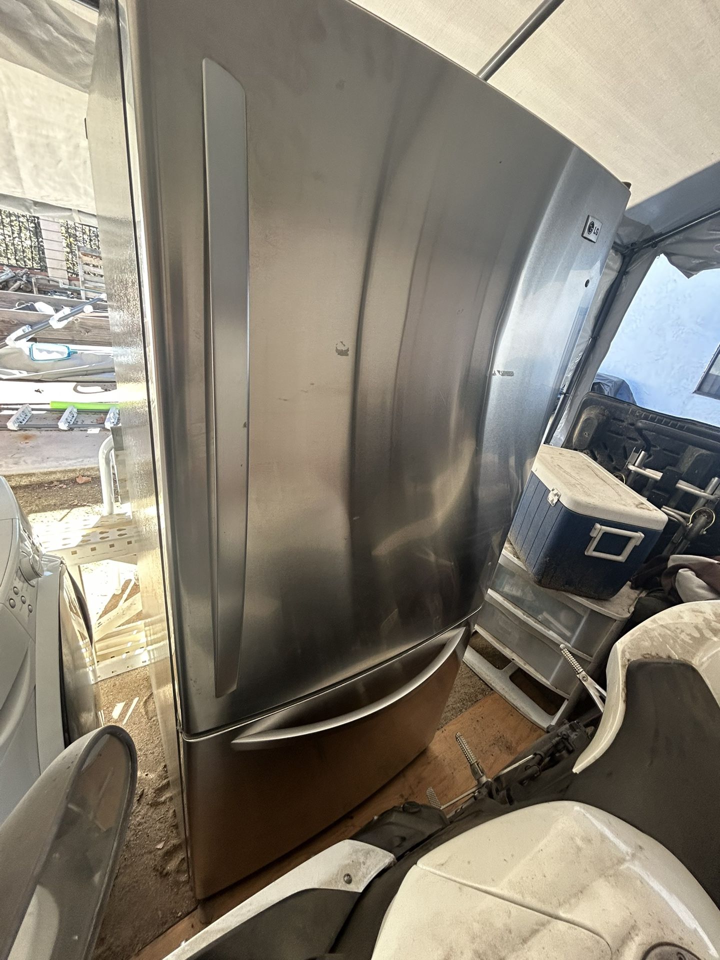 LG bottom-freezer refrigerator in a stainless steel finish