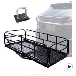 500 Lbs Heavy Duty Hitch Mount Cargo Carrier 60" x 24" x 14.4" Folding Cargo Rack Rear Luggage Basket Fits 2" Receiver for Car SUV Camping Traveling
