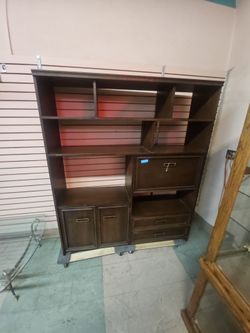 Dark Wood Wall Unit Bookcase with Cabinet