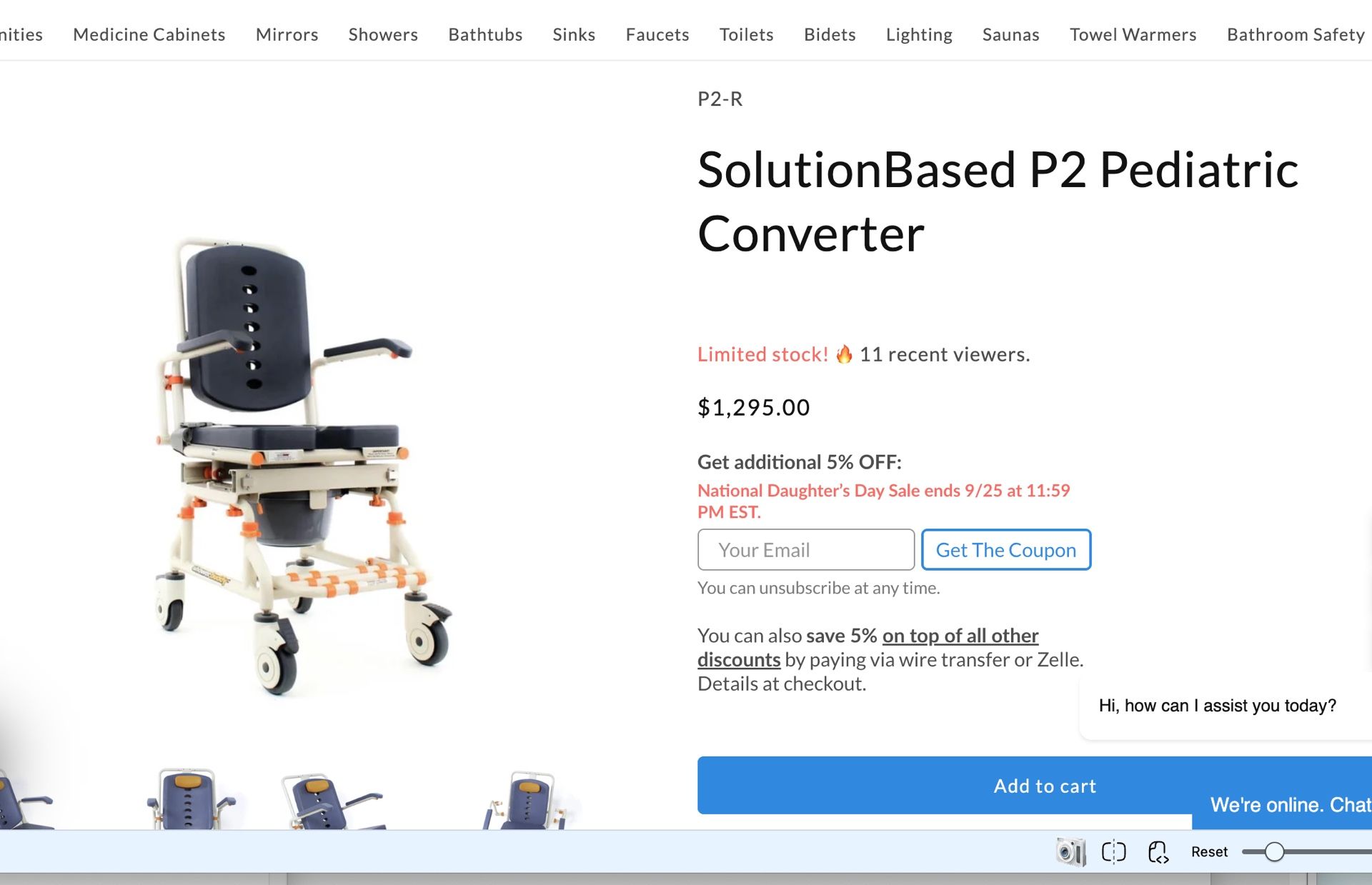 ShowerBuddy Shower/Commode Chair Mobility Aid with Pediatric Converter