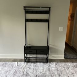 New hall tree coat rack with shoe shelf and drawers