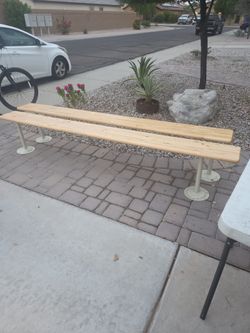 Long Wood Plank Bench with Metal Legs