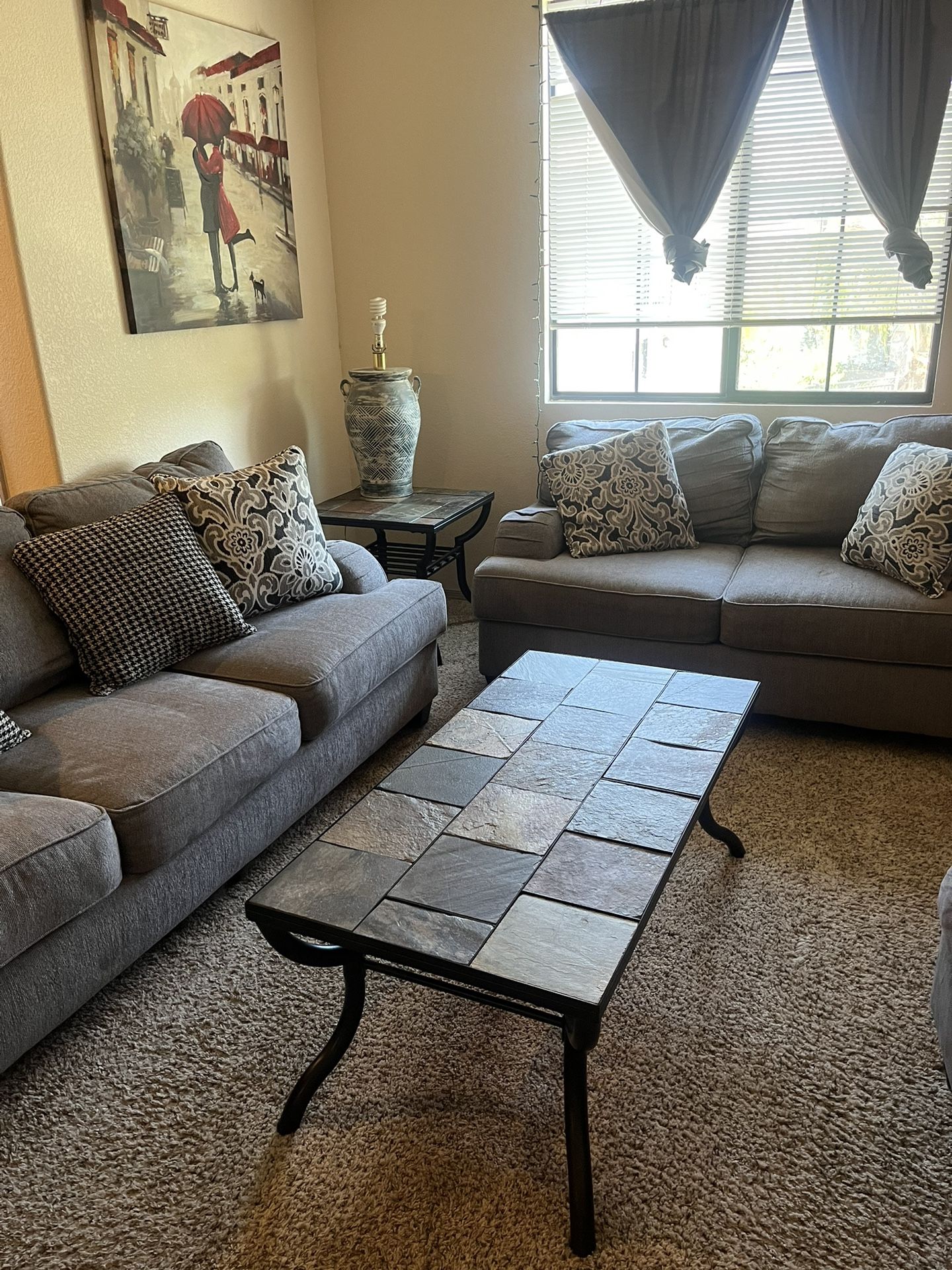 Grey Chenille Sofa And Loveseat By Broyhill