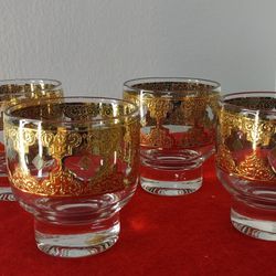 Set of 4 CULVER VALENCIA 22K Gold Cocktail / Rocks Bar Glasses.