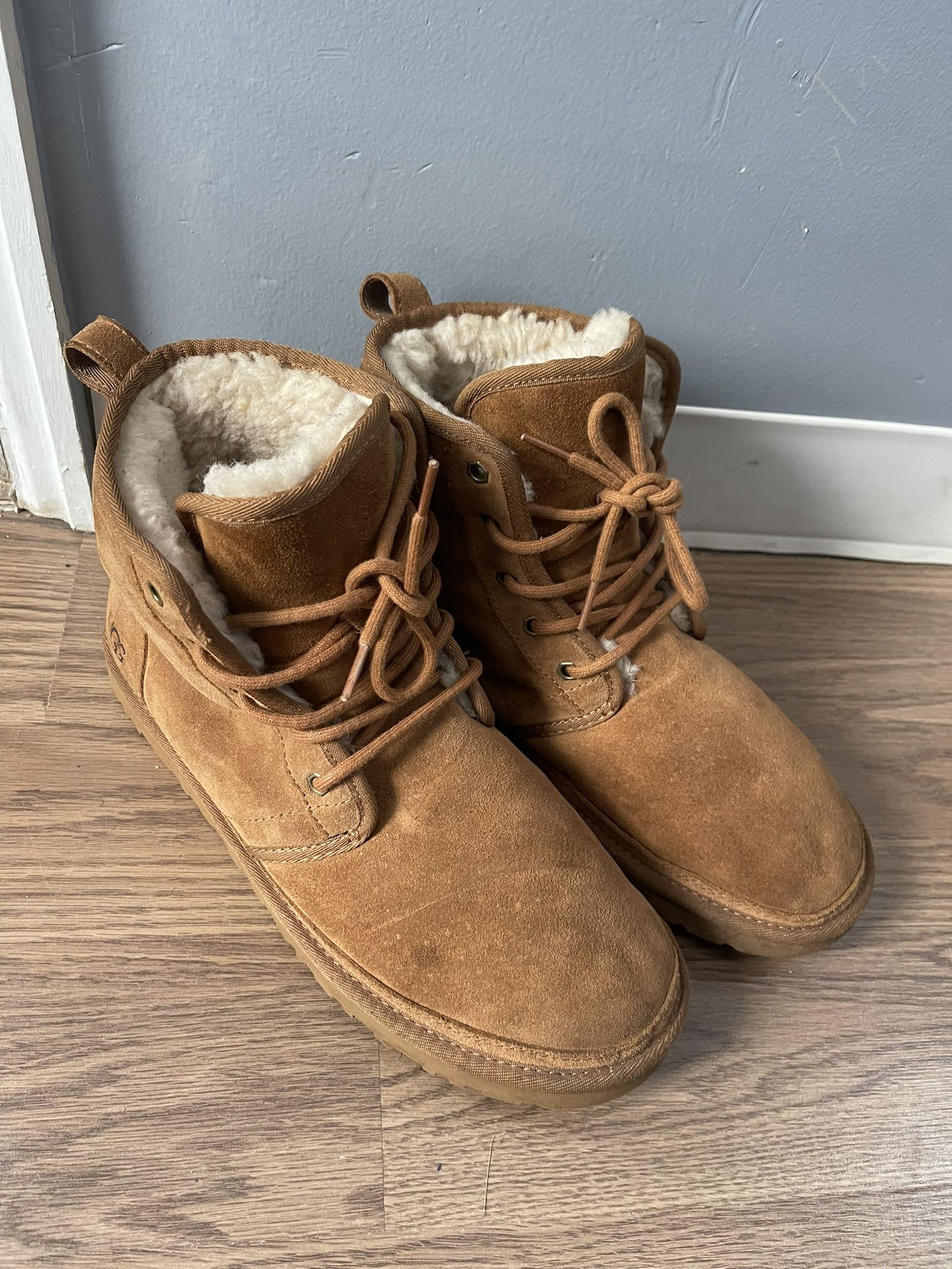 UGG Harkley Chestnut Suede Shearling Lined Lace-Up Boots