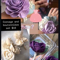 Eternal Wood Flower Corsage And Boutonniere Set