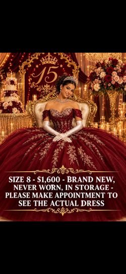Burgundy Quinceañera Ball Gown Size 8