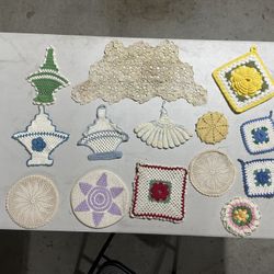Collection Of Vintage Trivets, Potholders, And Doilies!