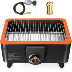 Portable Propane Gas Grill, Tabletop Gas and Charcoal Grill 2-in-1, Dual Fuel, Dishwasher-safe, Gas Regulator Adapter Incl