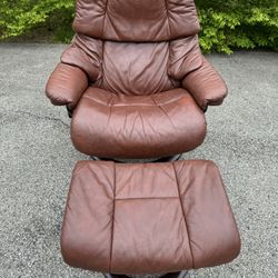 Ekornes Stressless Leather Large Reclining Chair / Ottoman Reno Model Norway MCM