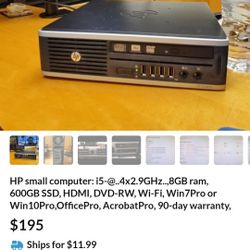 Small HP Business Computers: EliteDesk 8300, i5...@...4x2.9GHz, 8GB RAM, 600GB SSD, Win10Pro, OfficePro