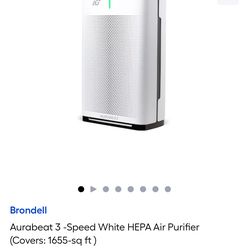 Aurabeat 3 -Speed White HEPA Air Purifier (Covers: 1655-sq ft )