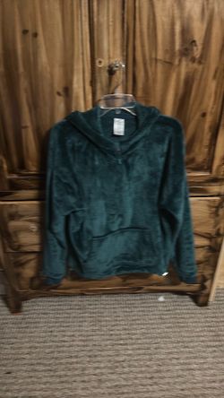Ideology Faux-Fur Quarter-Zip Pullover Hoodie Sweatshirt Deep Pine size LG