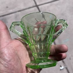 Vintage Indiana Glass Tea Room Green Open Sugar Bowl Depression Glass 1920s