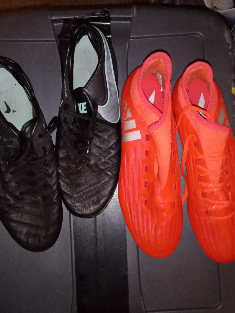 Both Size 10 Soccer Cleats. Nike Tiempo And Adidas Techfit ** No Left  Shoelace On Adidas