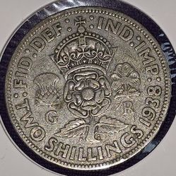 1938 Great Britain 2 Shillings Silver .500 Coin