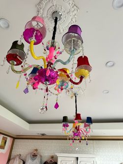 Pair of Real Glass colorful chandeliers