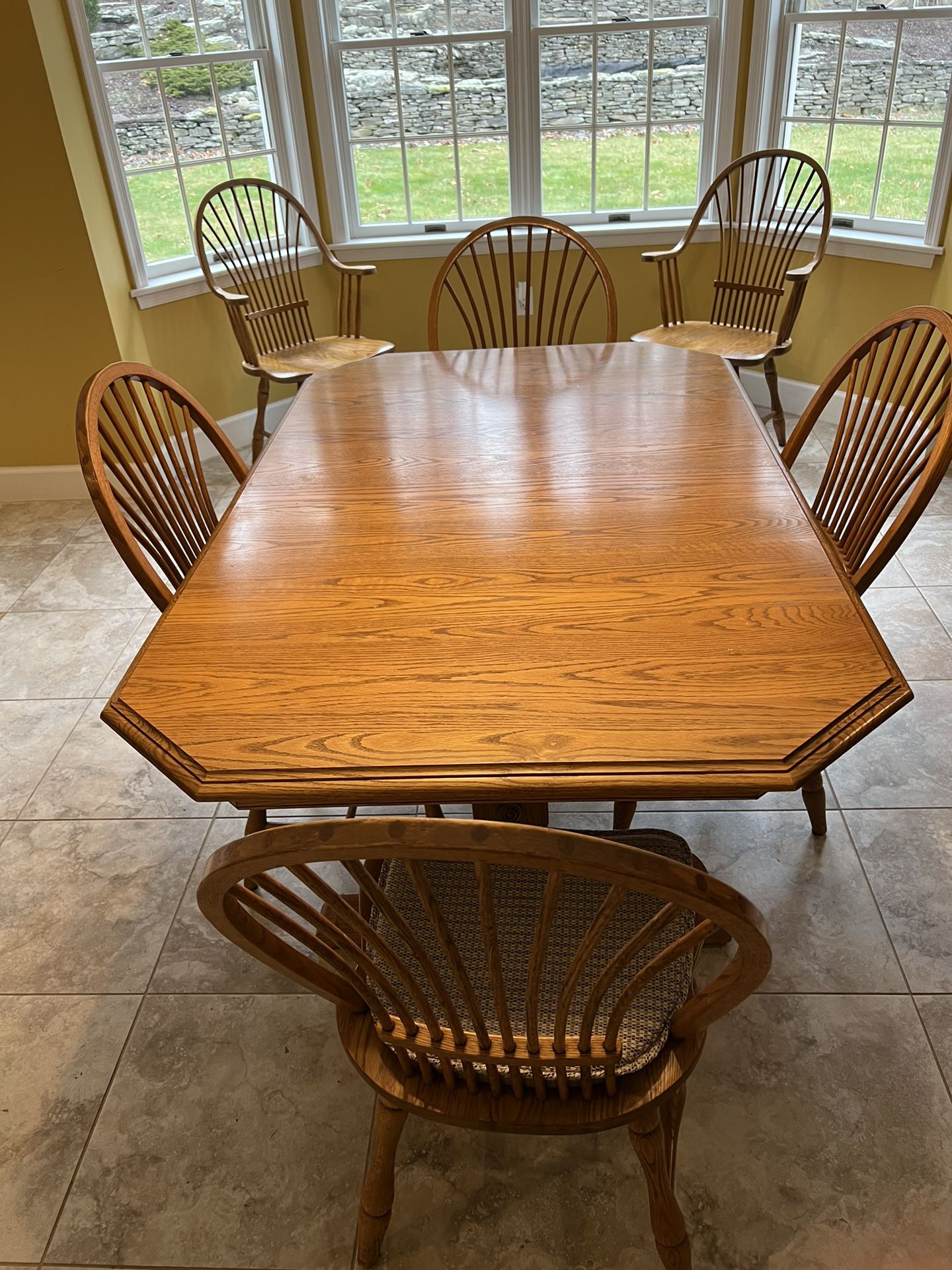 Solid Oak Kitchen/Dining Table With Six Chairs