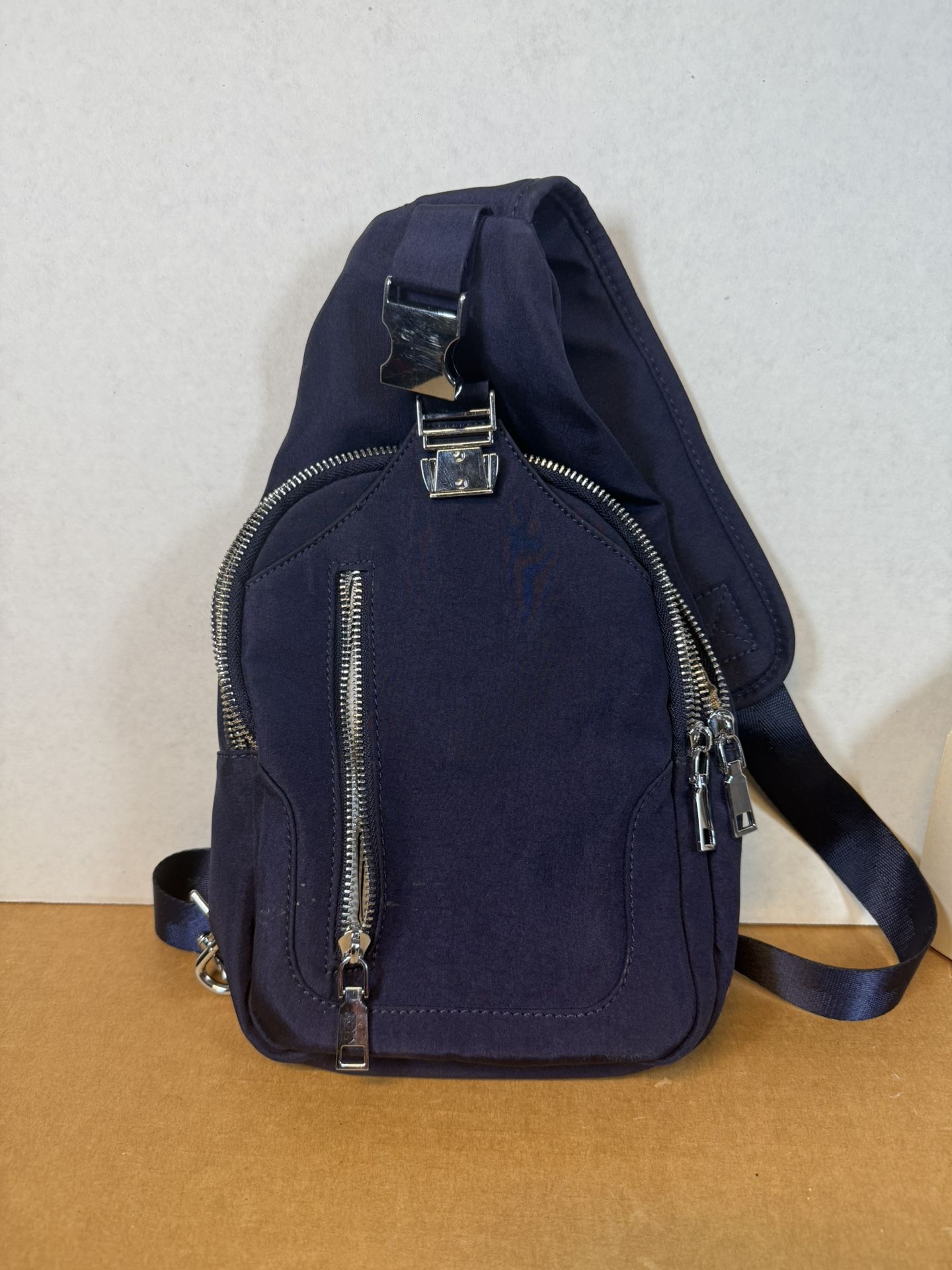 Royal Blue Madison West Shoulder Hand Bag Striped Interior Zip 3 Pockets