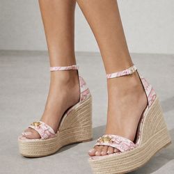 New Versace Women's Medusa 'LEATHER  Wedge Sandals Size 8