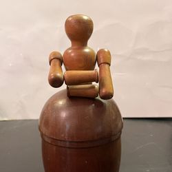 Vintage Artisan Handcrafted Wooden Box Women Figure 