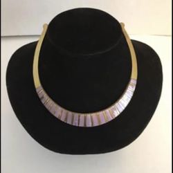Mother Of Pearl Purple Inlay Brass Necklace Choker Style