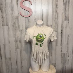 distressed or modified t-shirt featuring Mike Wazowski from Disney's Monsters, INC