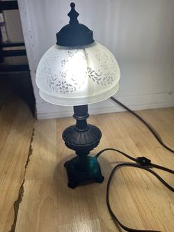 Small Brass Frosted Etched Glass Globe Lamp