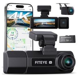 3 Channel 4K Dash Cam, IMX335 STARVIS Sensor, 4K+2K Front and Inside, 2K+1080P+1080P Front and Rear Inside Dash Camera for Cars, Free 64GB Card, Built
