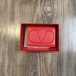 Valentino Garavani Red Leather VLogo Wallet Designer Wallet