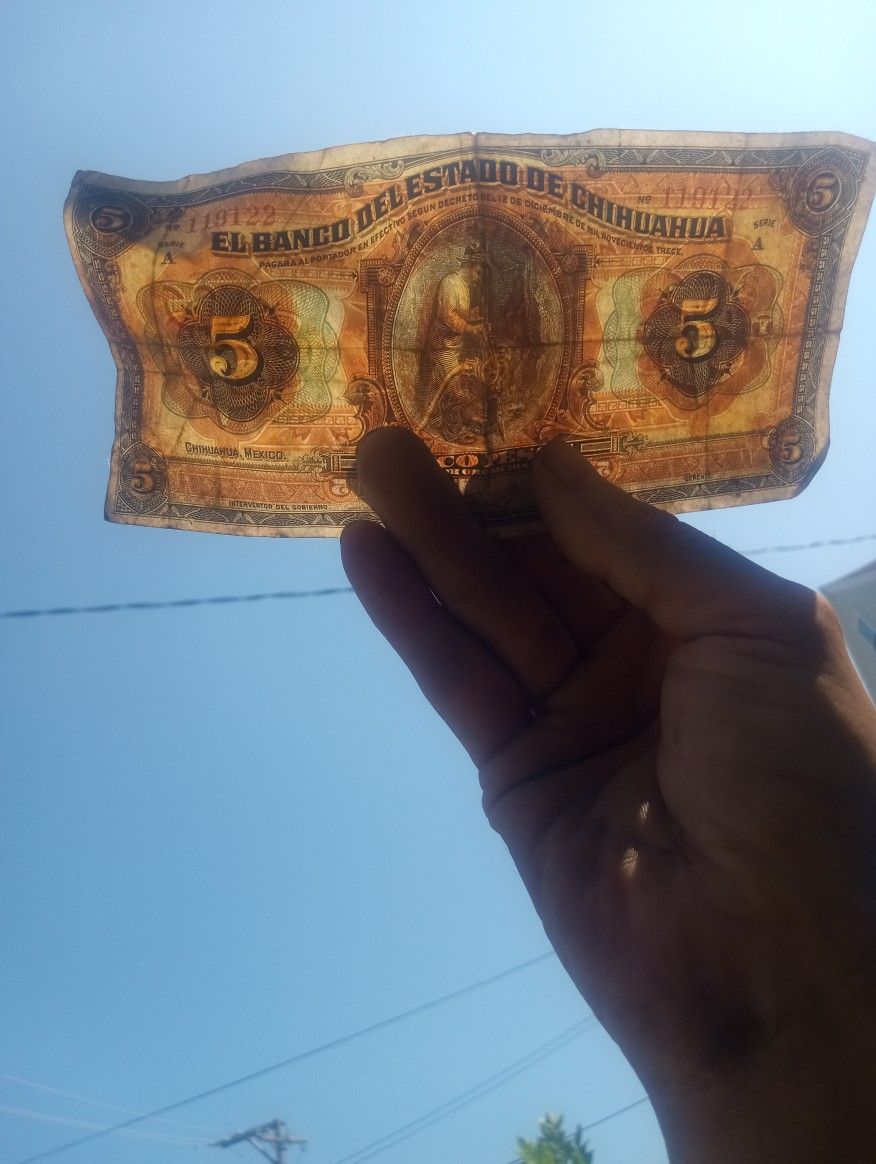 Vintage Chihuahua Mexico $5 Bill, Series A