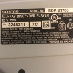 SONY BLU-RAY DVD DISK PLAYER
