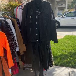 Shredded Jean Jacket And Pants