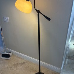 Adjustable Pharmacy Floor Lamp – Dark Bronze w/ Amber Glass Shade