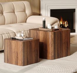 Nesting Coffee Table Set of 2, Modern Coffee Table and End Table Sets, Small Wooden Nesting Side Tables for Living Room Bedroom Apartment(Walnut)