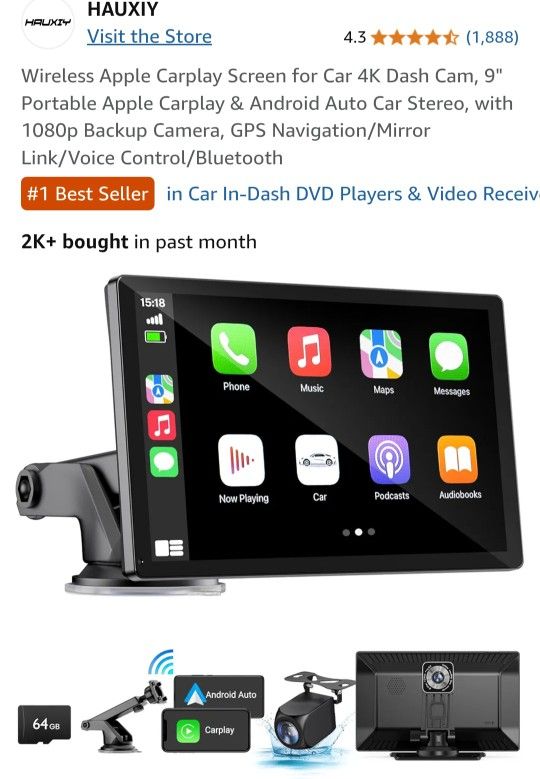 NEW WIRELESS APPLE CARPLAY 9"