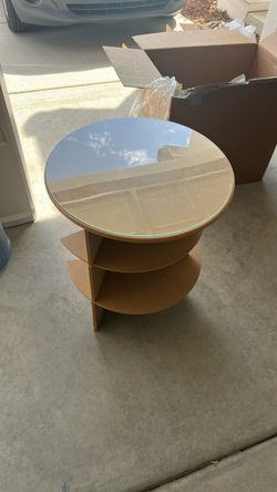 Round Side Table with Glass Top and Shelves