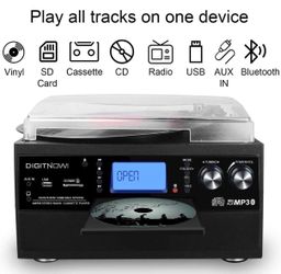 DIGITNOW! 7-in-1 Record Player CD Cassette Bluetooth Stereo