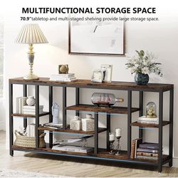 Console Table, 70.9" Entryway Sofa Table with Storage Shelves