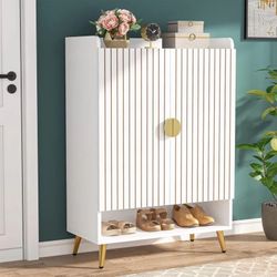 Tribesigns 6-Tier Shoe Cabinet, White & Gold