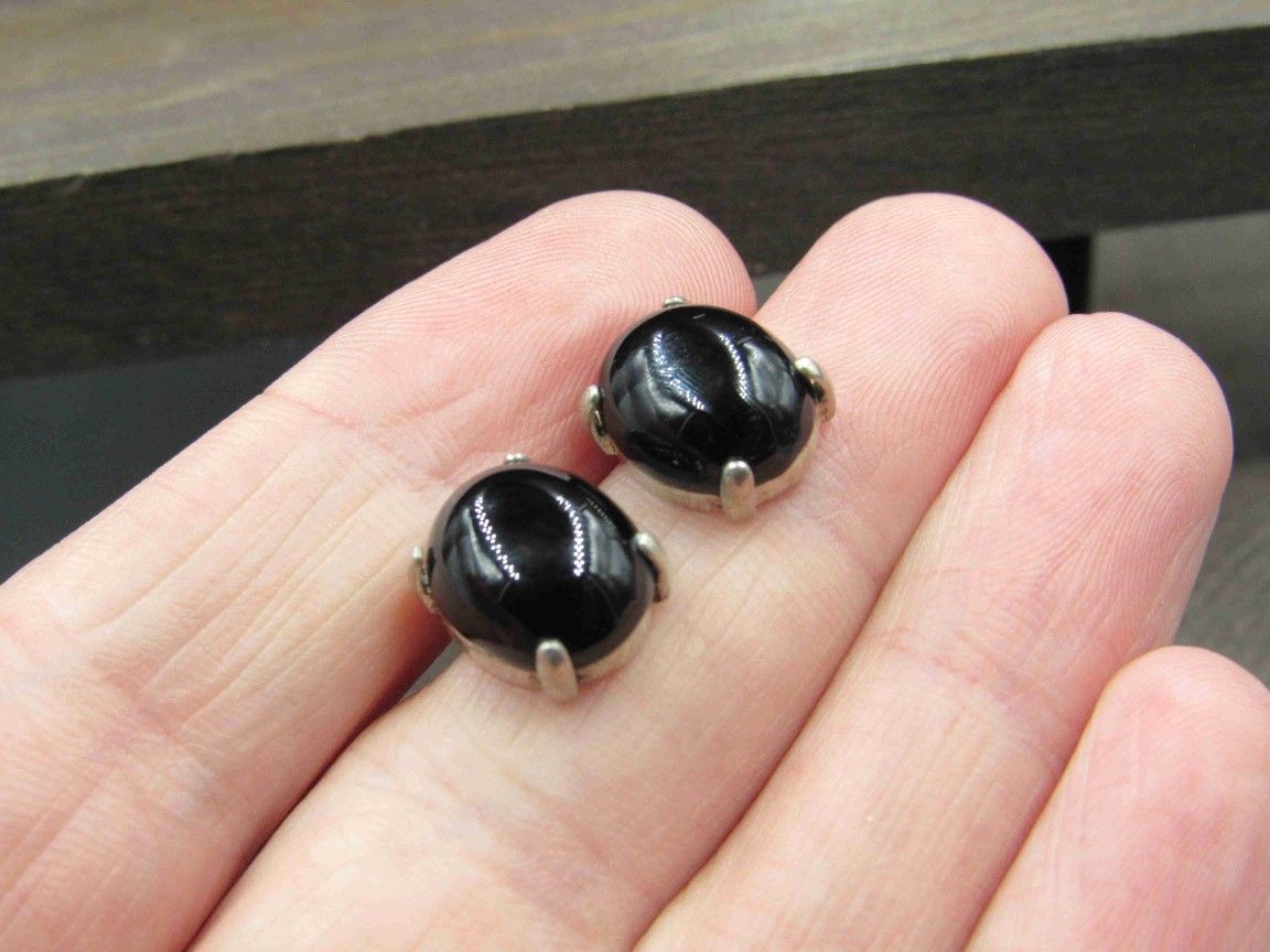 Sterling Silver Large Oval Black Stud Earrings Vintage Wedding Engagement Anniversary Beautiful Everyday Minimalist Cute Sexy