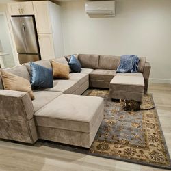 Modular Sectional Sofa with Storage. Oversized U Shaped Couch Reversible Chaise. Ottoman Velvet Grey