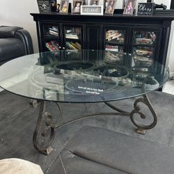 Rustic Round Glass Coffee Table 
