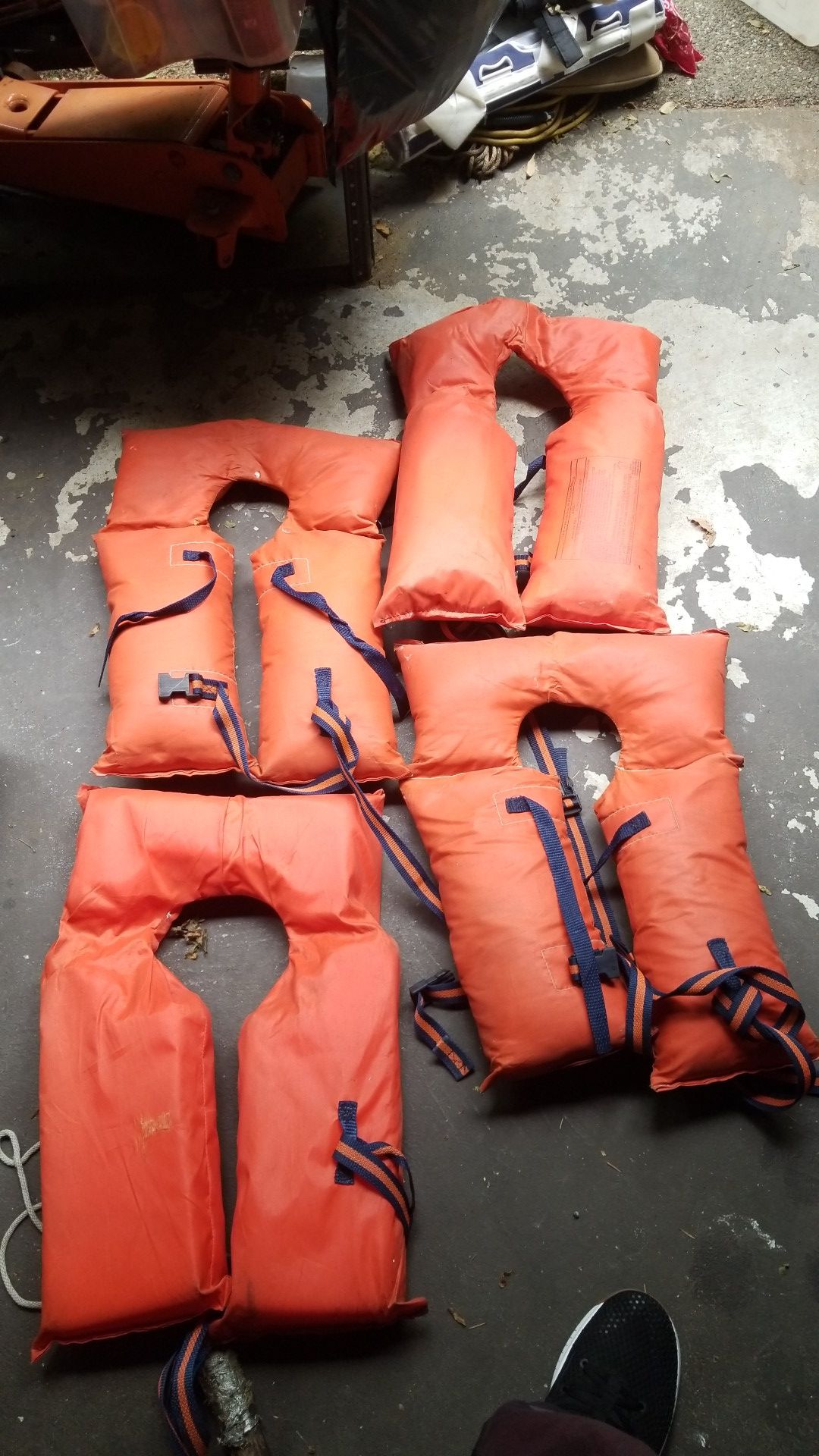 Life vests $15 for lot one has broken strap.